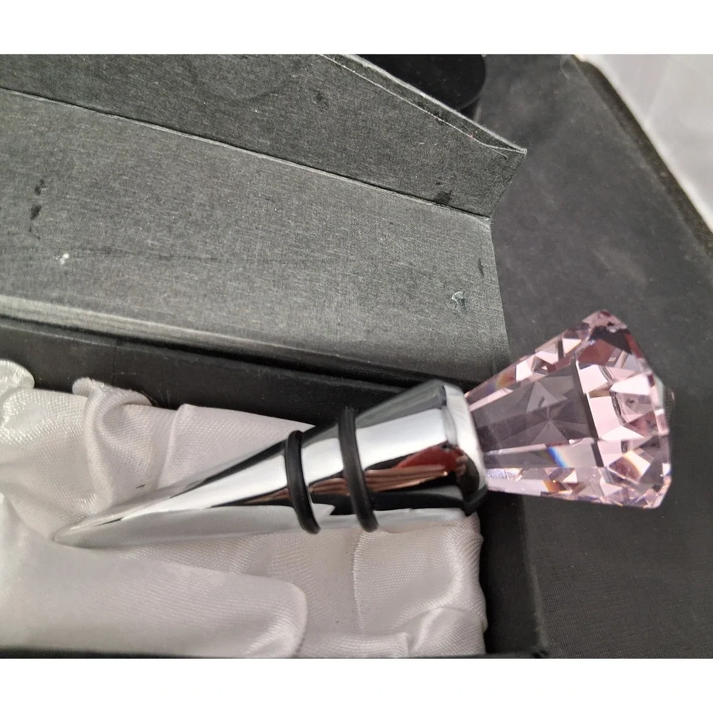 Pink Faux Crystal Diamond Top Wine Bottle Stopper Chrome Barware Gift Boxed